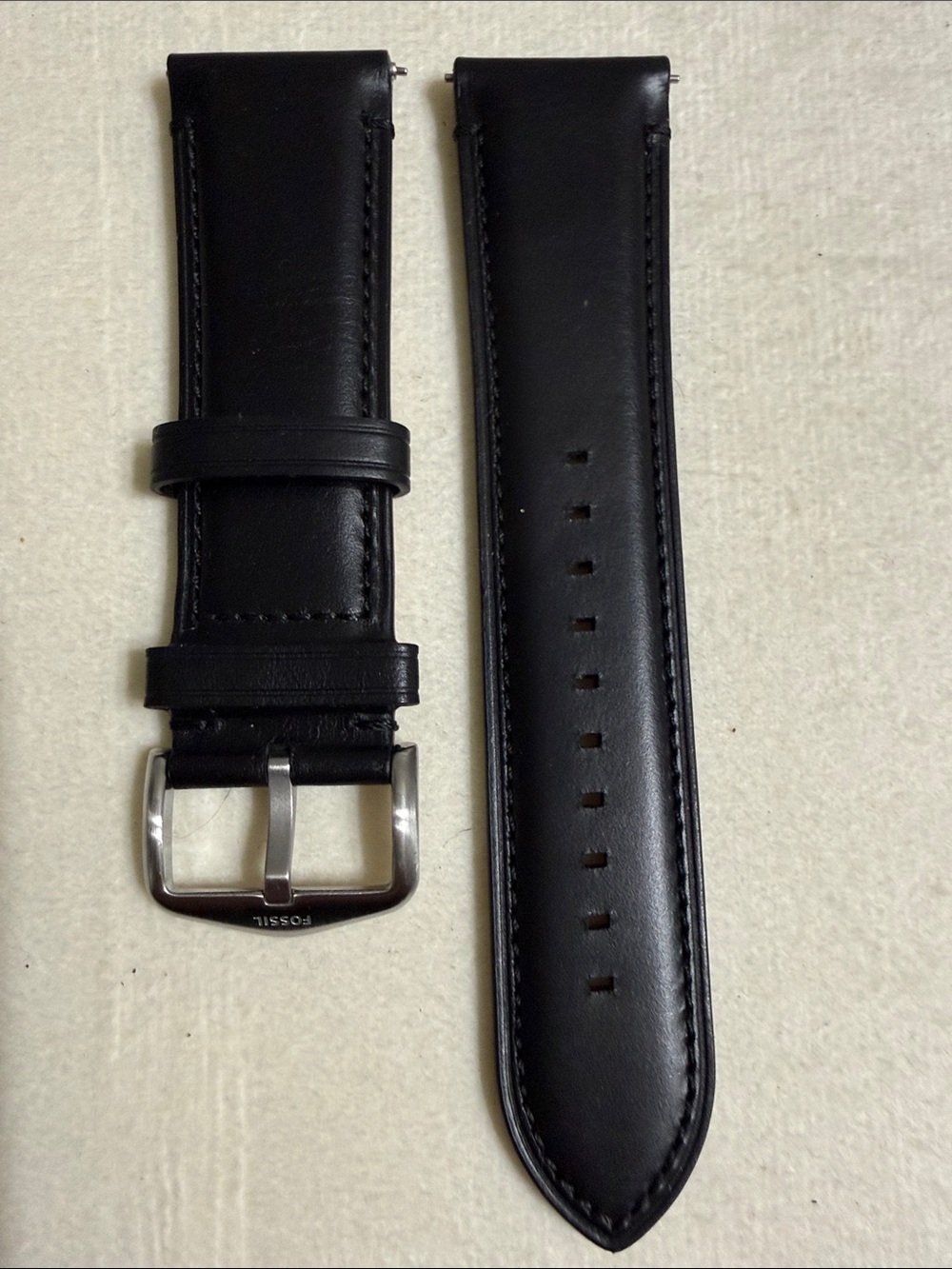 24mm Fossil Black Leather Replacement Watch Band with Polished Buckle